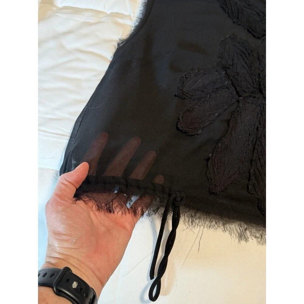Free People Black Sheer Sleeveless Crop Top Embroidered Flower Small